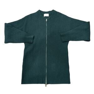 CLANE Men's Rib Knit Full Zip Sweater Pine Green Size S/M